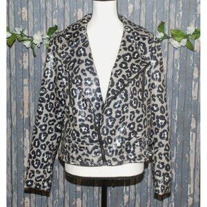 NWT Crazy Train Leopard Print Moto Jacket Size M Zip Up Studded Vegan Leather
